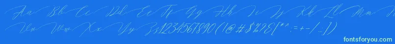 Magarella Script-Schriftart – Grüne Schriften auf blauem Hintergrund