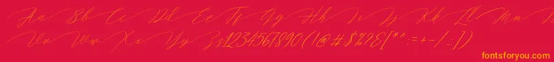 Magarella Script-Schriftart – Orangefarbene Schriften auf rotem Hintergrund