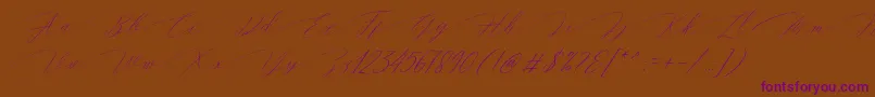 Magarella Script-Schriftart – Violette Schriften auf braunem Hintergrund