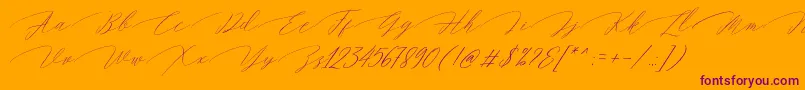 Magarella Script-Schriftart – Violette Schriften auf orangefarbenem Hintergrund