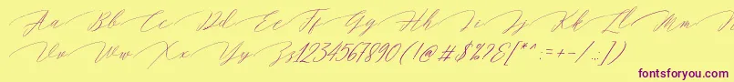 Magarella Script-Schriftart – Violette Schriften auf gelbem Hintergrund