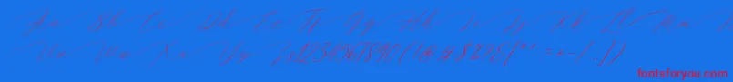 Czcionka Magarella Script – czerwone czcionki na niebieskim tle