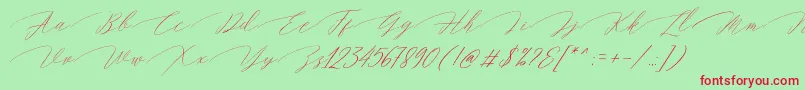 Fonte Magarella Script – fontes vermelhas em um fundo verde