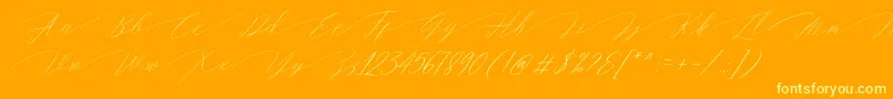 Weitere Informationen zur Magarella Script-Schriftart Magarella Script-Schriftart – Gelbe Schriften auf orangefarbenem Hintergrund