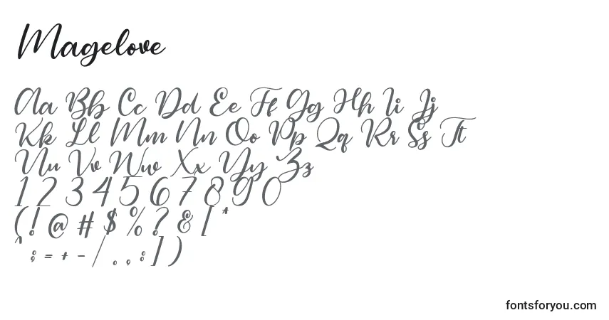 Magelove (133316)-fontti – aakkoset, numerot, erikoismerkit