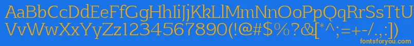 フォントAftaserifthinRegular – オレンジ色の文字が青い背景にあります。