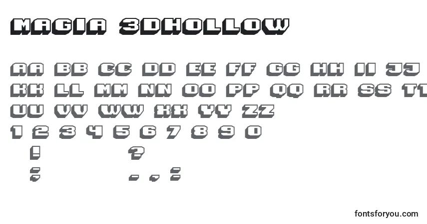 Schriftart Magia 3DHollow – Alphabet, Zahlen, spezielle Symbole