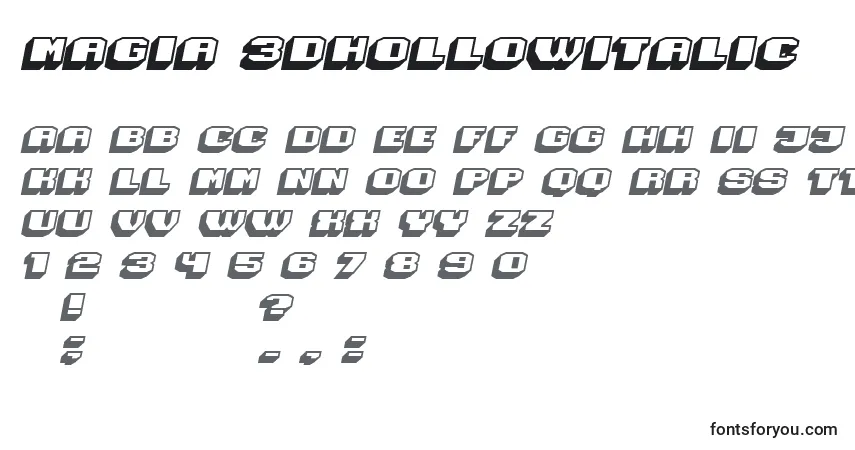 Schriftart Magia 3DHollowItalic – Alphabet, Zahlen, spezielle Symbole