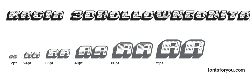 Magia 3DHollowNeonItalic-fontin koot