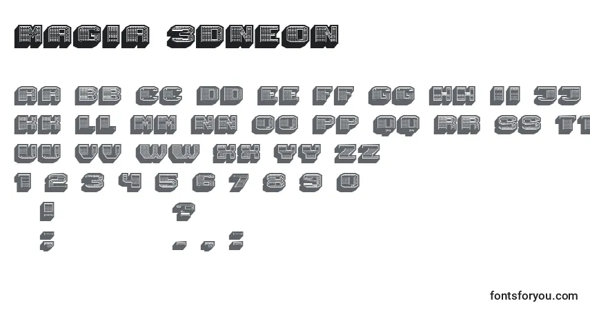 Шрифт Magia 3DNeon – алфавит, цифры, специальные символы