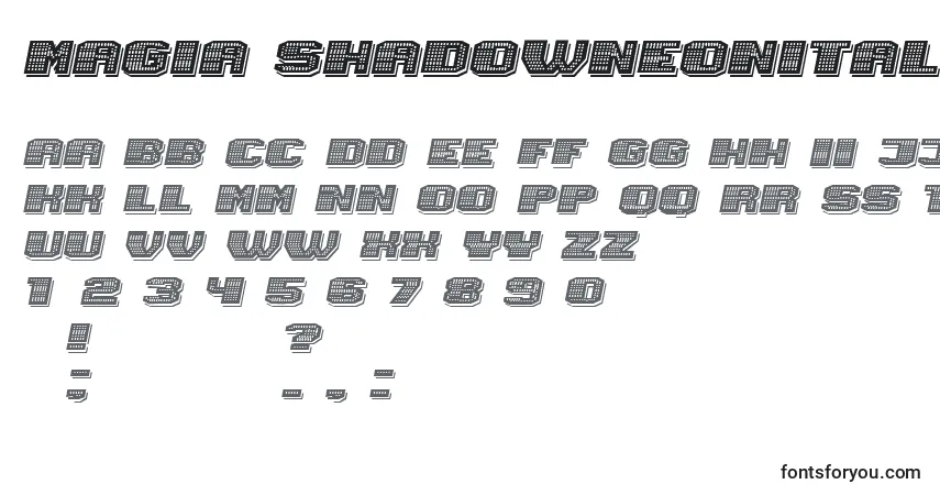 A fonte Magia ShadowNeonItalic – alfabeto, números, caracteres especiais
