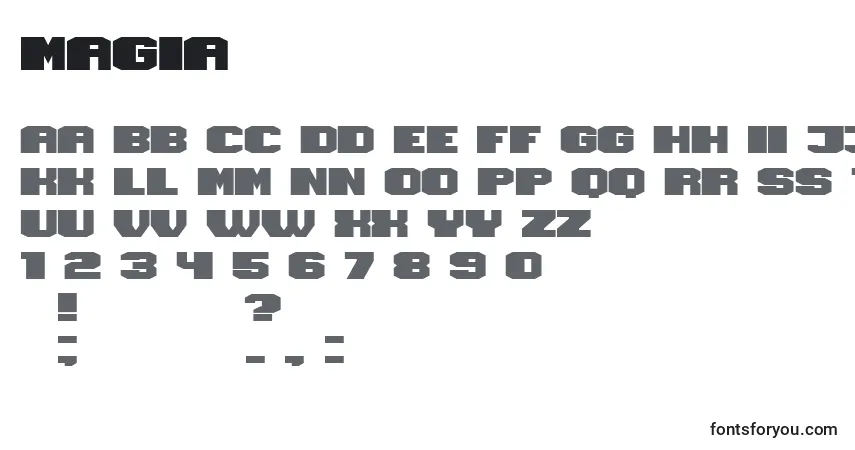 Шрифт Magia – алфавит, цифры, специальные символы
