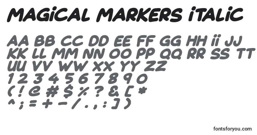 A fonte Magical Markers Italic – alfabeto, números, caracteres especiais
