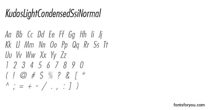 A fonte KudosLightCondensedSsiNormal – alfabeto, números, caracteres especiais