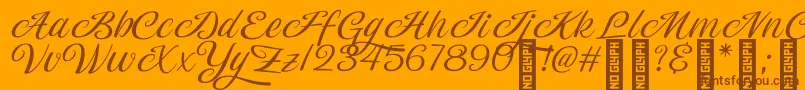 Magiera Script-Schriftart – Braune Schriften auf orangefarbenem Hintergrund