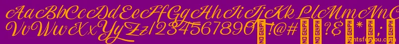 Magiera Script-Schriftart – Orangefarbene Schriften auf violettem Hintergrund