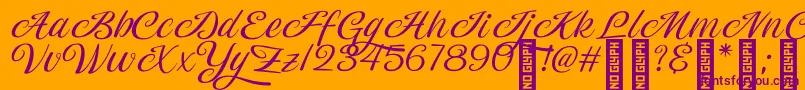 Magiera Script-Schriftart – Violette Schriften auf orangefarbenem Hintergrund