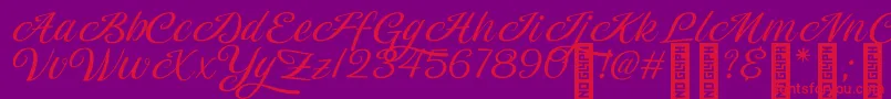 Magiera Script-Schriftart – Rote Schriften auf violettem Hintergrund