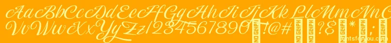 Magiera Script-Schriftart – Gelbe Schriften auf orangefarbenem Hintergrund