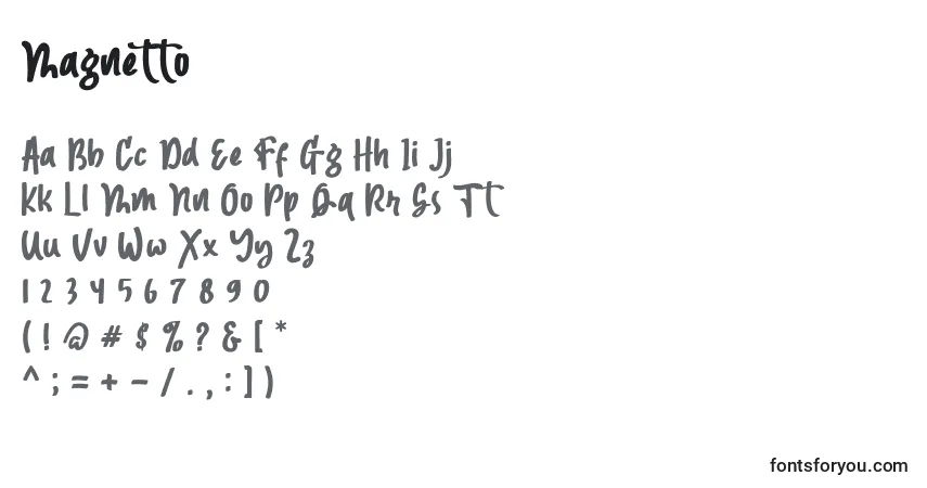 A fonte Magnetto (133361) – alfabeto, números, caracteres especiais