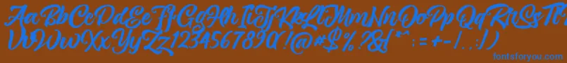 フォントmagnison Script Free – 茶色の背景に青い文字