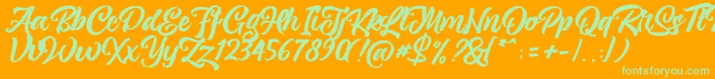 magnison Script Free-Schriftart – Grüne Schriften auf orangefarbenem Hintergrund