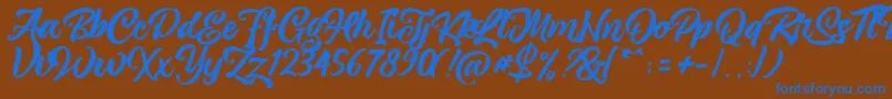 magnison Script Free-Schriftart – Blaue Schriften auf braunem Hintergrund