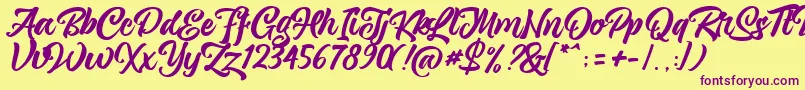 magnison Script Free-Schriftart – Violette Schriften auf gelbem Hintergrund