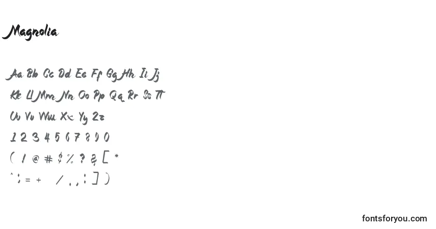 Schriftart Magnolia (133369) – Alphabet, Zahlen, spezielle Symbole