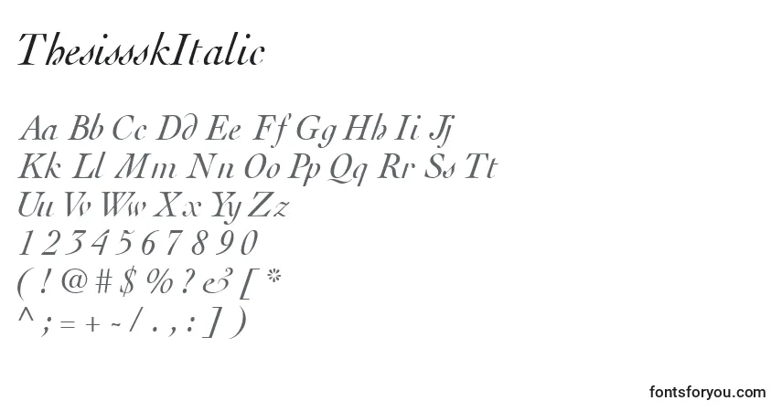 Czcionka ThesissskItalic – alfabet, cyfry, specjalne znaki