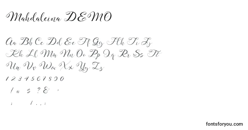 Шрифт Mahdaleina DEMO – алфавит, цифры, специальные символы