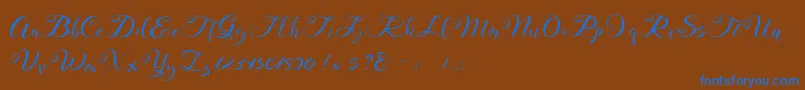 Mahdaleina DEMO-Schriftart – Blaue Schriften auf braunem Hintergrund