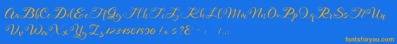 Mahdaleina DEMO-Schriftart – Orangefarbene Schriften auf blauem Hintergrund