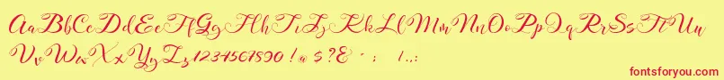 Mahdaleina DEMO-Schriftart – Rote Schriften auf gelbem Hintergrund