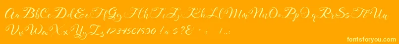 Mahdaleina DEMO-Schriftart – Gelbe Schriften auf orangefarbenem Hintergrund