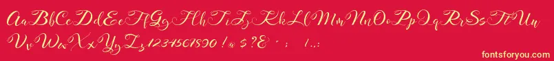 Mahdaleina DEMO-Schriftart – Gelbe Schriften auf rotem Hintergrund