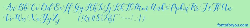 Maheisa Script Free-Schriftart – Blaue Schriften auf grünem Hintergrund