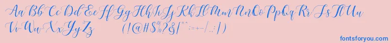 Maheisa Script Free-Schriftart – Blaue Schriften auf rosa Hintergrund