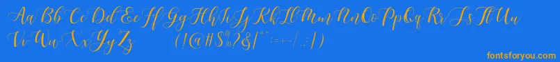 Maheisa Script Free-Schriftart – Orangefarbene Schriften auf blauem Hintergrund