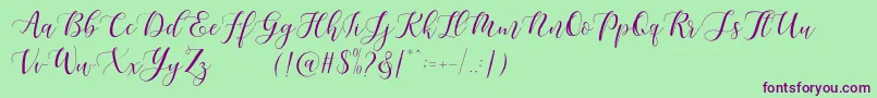 Maheisa Script Free-Schriftart – Violette Schriften auf grünem Hintergrund