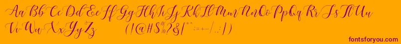 Maheisa Script Free-Schriftart – Violette Schriften auf orangefarbenem Hintergrund