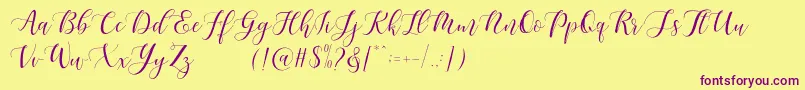 Maheisa Script Free-Schriftart – Violette Schriften auf gelbem Hintergrund