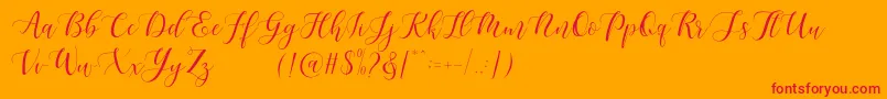 Maheisa Script Free-fontti – punaiset fontit oranssilla taustalla