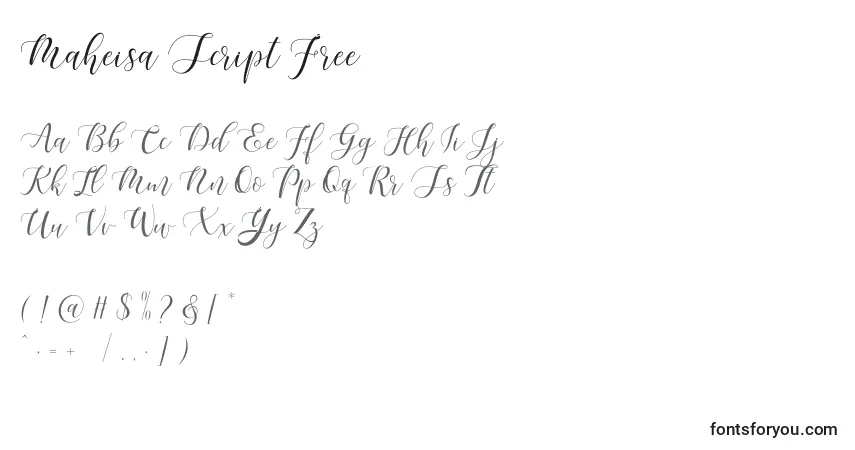 Schriftart Maheisa Script Free (133381) – Alphabet, Zahlen, spezielle Symbole