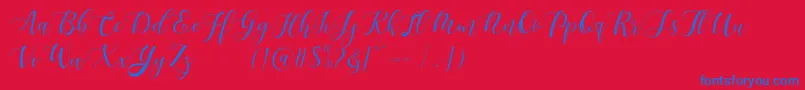 Maheisa Script Free-Schriftart – Blaue Schriften auf rotem Hintergrund