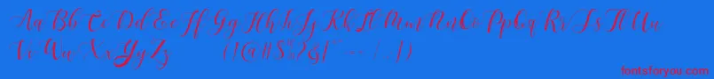 Maheisa Script Free-Schriftart – Rote Schriften auf blauem Hintergrund