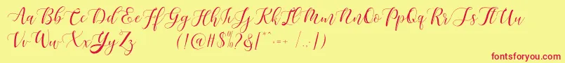 フォントMaheisa Script Free – 赤い文字の黄色い背景