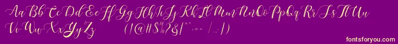 Maheisa Script Free-fontti – keltaiset fontit violetilla taustalla