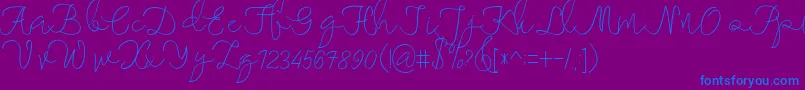 maheishia-Schriftart – Blaue Schriften auf violettem Hintergrund