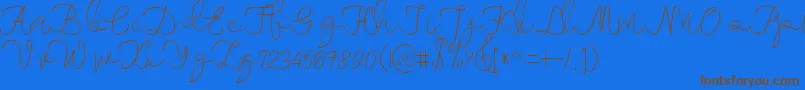 maheishia-Schriftart – Braune Schriften auf blauem Hintergrund